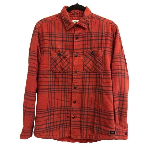 Quicksilver men's Dufflink flannel quilted overshirt S red plaid - Picture 1 of 13
